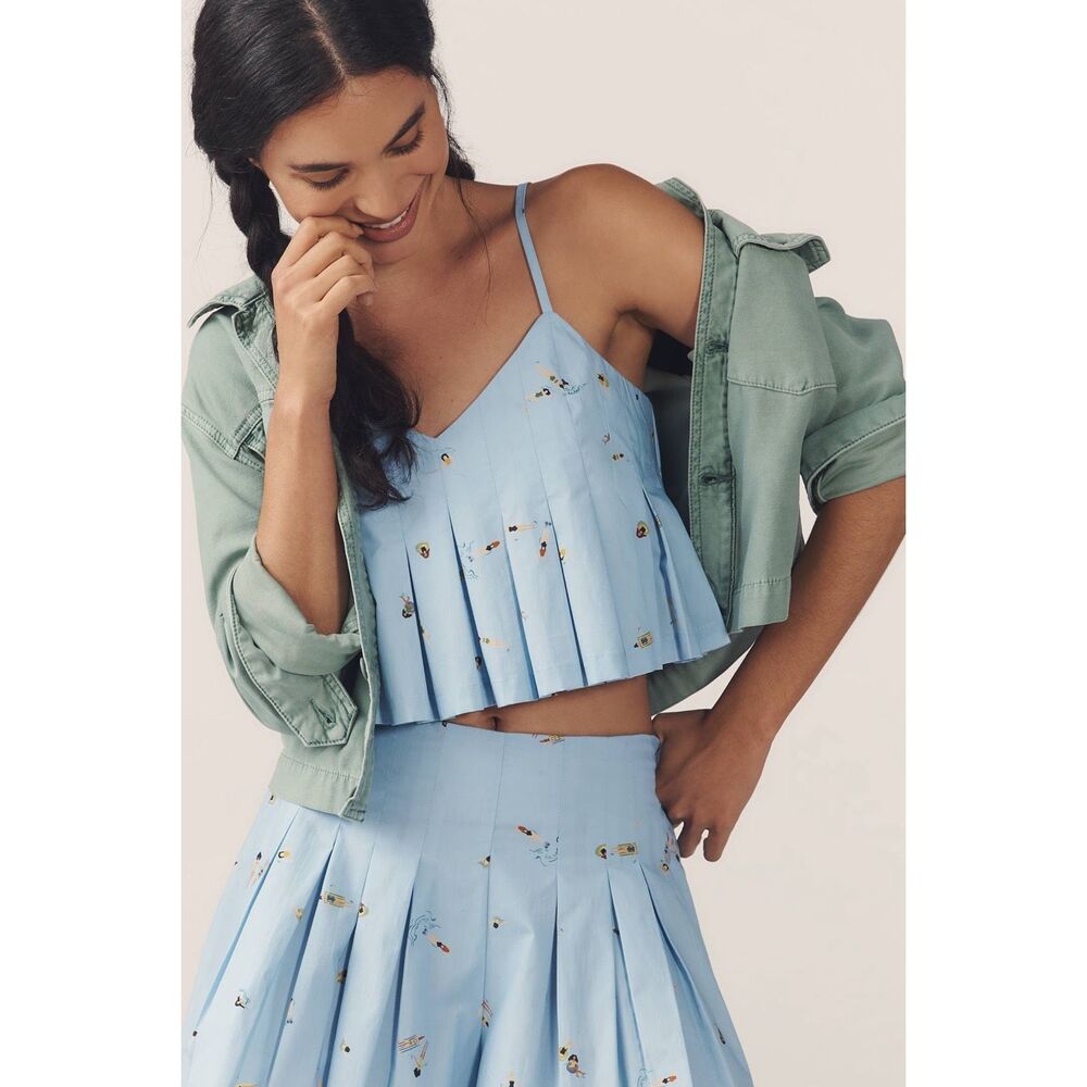 En Saison Light Blue Pleated Skirt Set
